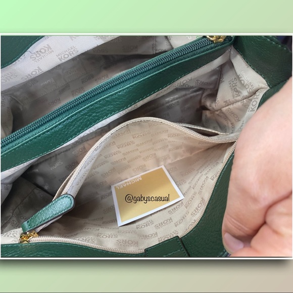 Michael Kors Hamilton Large Pebbled Leather Satchel Handbag / Tote Hunter Green - Picture 10 of 17